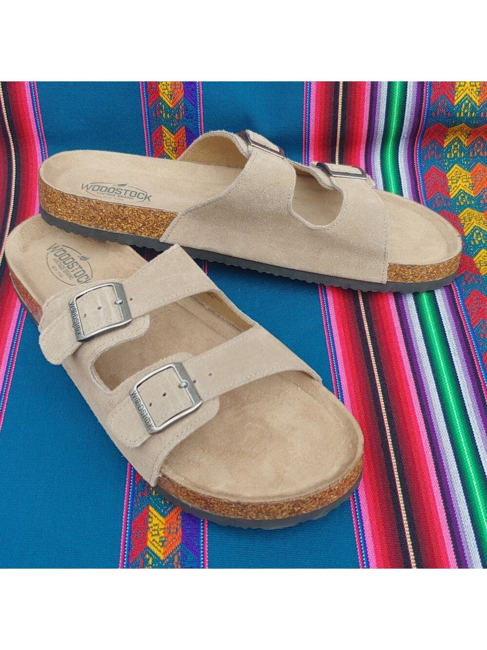 Woodstock Men's Vintage Brand NY Leather Cork Strap Sandals Tan size 11 NWOT - Picture 4 of 16